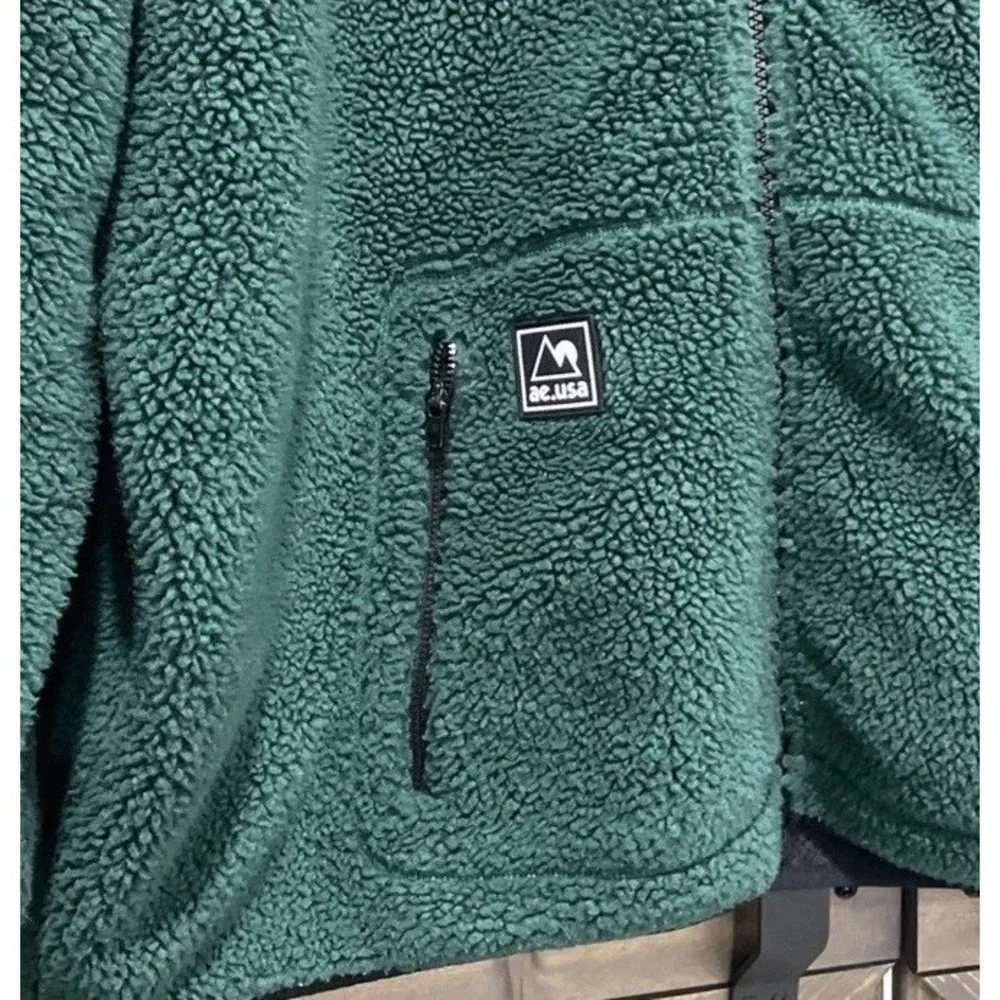 American Eagle Full Zip Fleece Jacket Hunter Green Hooded Long Sleeve Men's XXXL